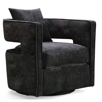TOV Furniture Kennedy 17.8" Transitional Velvet Swivel Accent Chair in Black