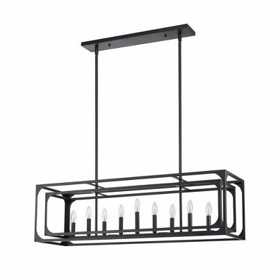 Matte Black Industrial 9-Light Linear Candle Chandelier
