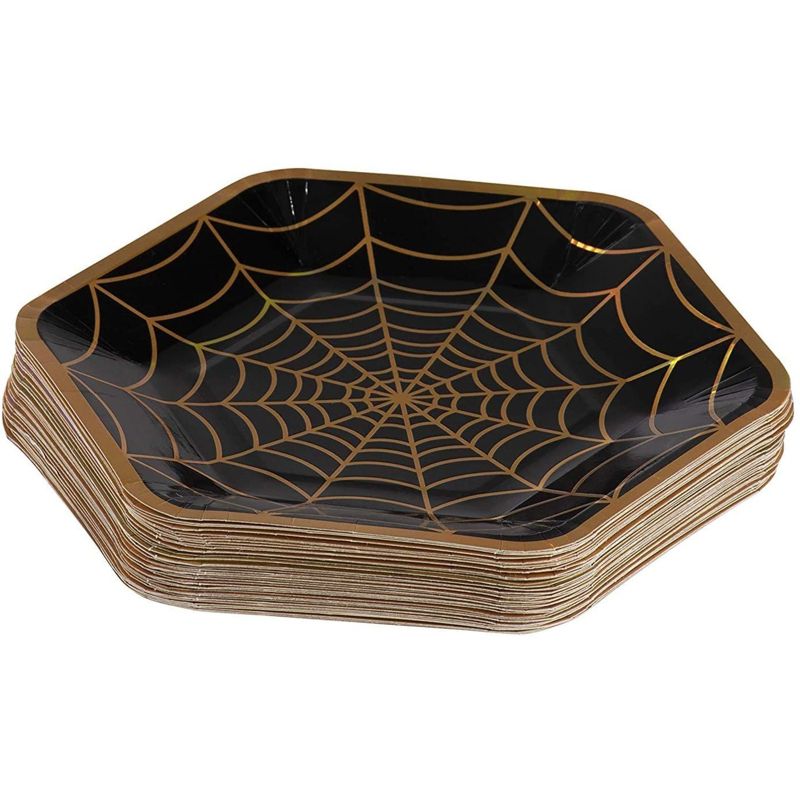 Blue Panda 50 Pack Halloween Black Spider Web Disposable Paper Plates Party Supplies, 9 x 8 In, 4 of 8
