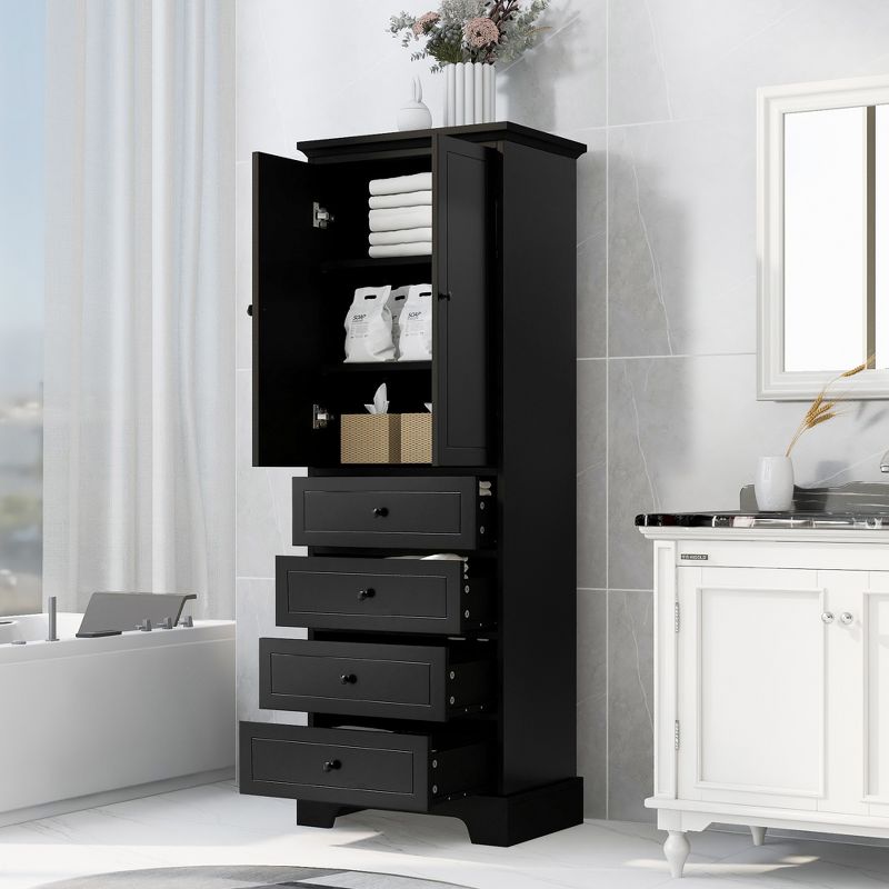 Bathroom Storage Cabinet With 2 Doors, Adjustable Shelves And 4 Drawers - ModernLuxe, 2 of 12