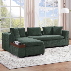 93.7" Chenille Upholstered L-shaped Sectional Sofa with Wooden Storage Compartment - 1 of 4