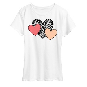 Women's - Instant Message - Snow Leopard Colored Hearts Short Sleeve Graphic T-Shirt - 1 of 4