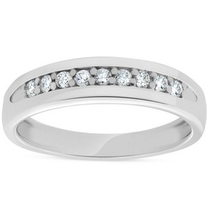 Pompeii3 Mens 1/4ct Diamond Wedding Ring 10k White Gold Anniversary Band - 1 of 4