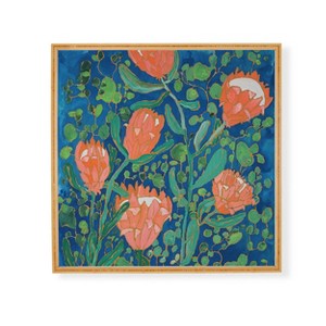 Deny Designs Lara Lee Meintjes Coral Proteas on Blue Pattern Framed Wall Art Bamboo - 1 of 3