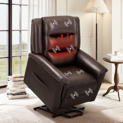 COLAMY PU Leather Power Lift Recliner with Massage & Heat, Electric Chair with Thick Cushion for Living Room, Office, Bedroom (Dark Brown)