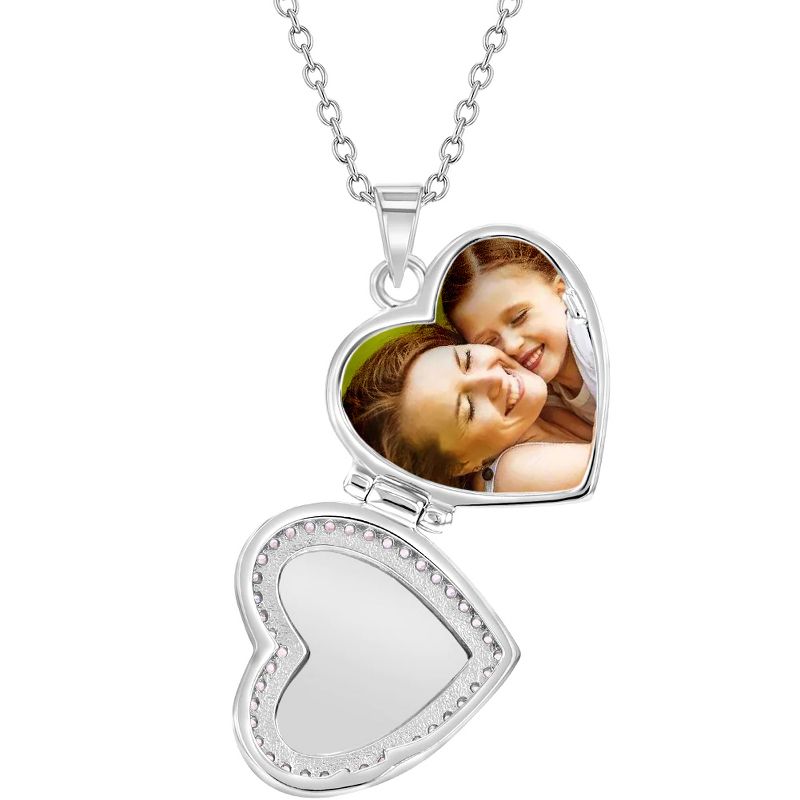 Girls' CZ Border Heart Sterling Silver Locket Necklace - In Season Jewelry, 4 of 7