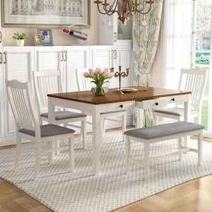 Nicbex Dining Room Table Set for 6 with Drawer Wood Dining Table Set with Upholstered Bench and 4 Chairs for Kitchen, Restaurant - 1 of 4