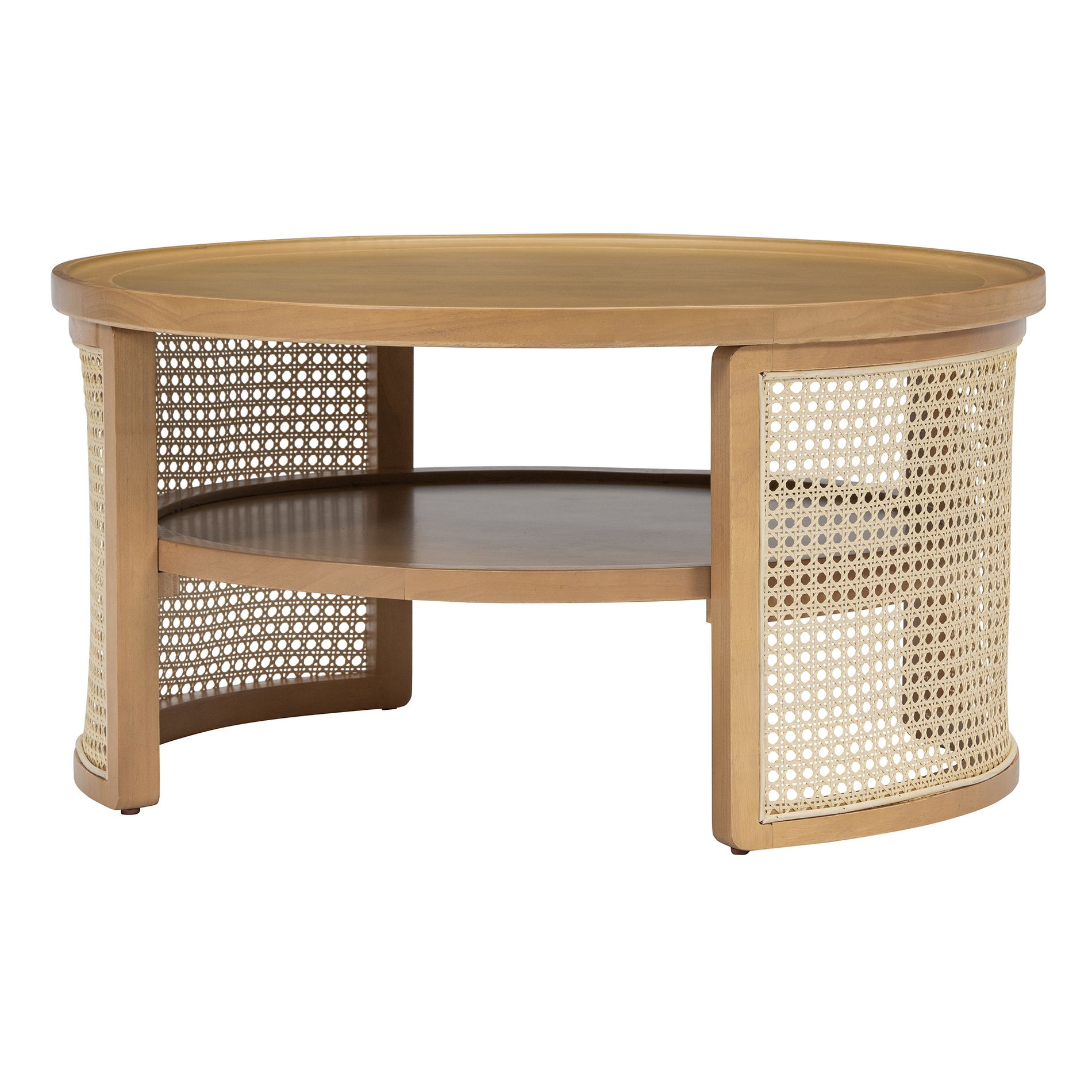 Bella Depot Round Rattan Wood Coffee Table with Storage Base - Natural