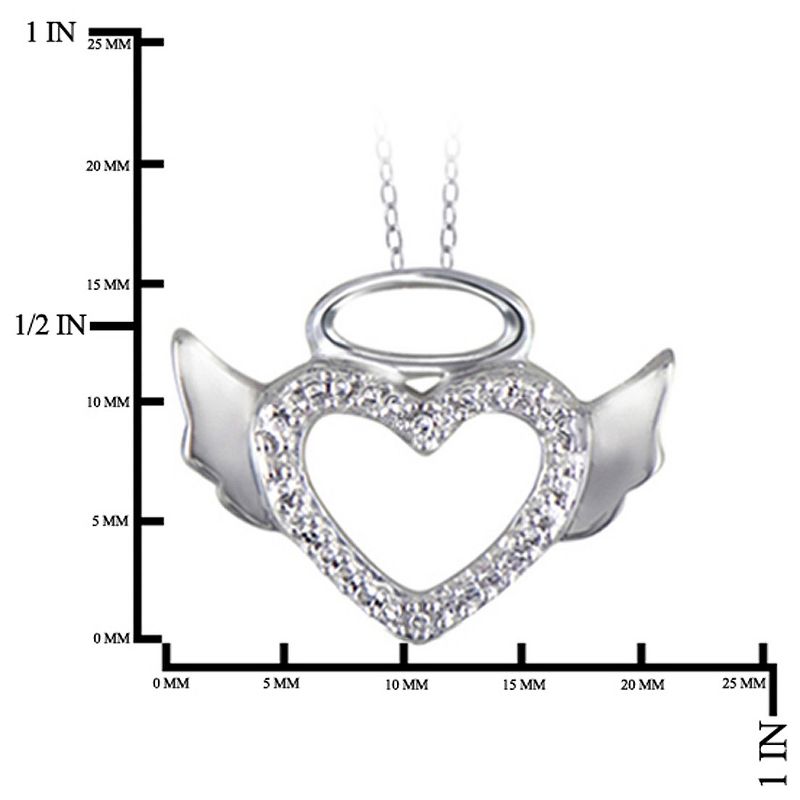 Women's Sterling Silver Round-Cut White Diamond Pave Set Angel Halo Wing Heart Pendant (18"), 2 of 3