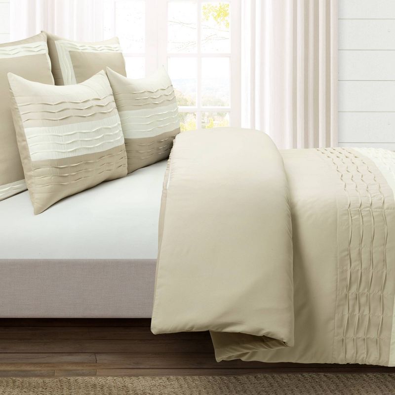 Lush Décor 5pc Mia Pleated Color Block Comforter Bedding Set Light Beige, 2 of 9