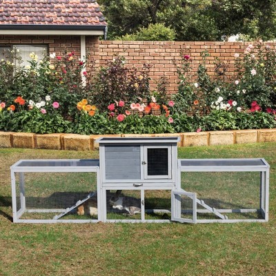 FURNIinspire Pet Crates And Houses Large Three Box Rabbit Hutch For Indoor And Outdoor Ventilate Rabbit Cage Top Wood Frame, Grey, 94.48"*18.89"*31.1"