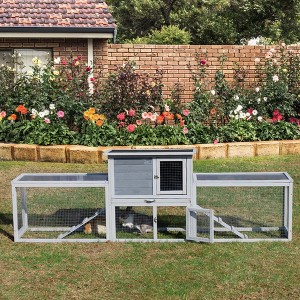 FURNIinspire Pet Crates And Houses Large Three Box Rabbit Hutch For Indoor And Outdoor Ventilate Rabbit Cage Top Wood Frame, Grey, 94.48"*18.89"*31.1" - 1 of 4