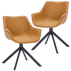 LeisureMod Markley Leather Dining Chair with 360-Degree Swivel Armchair and Powder-Coated Iron Legs Set of 2 - 1 of 4