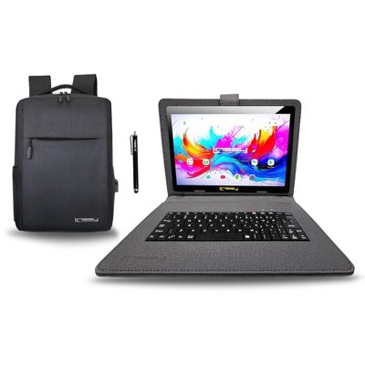 LINSAY® 10.1" Octa Core  256GB STORAGE Android 15 BUNDLE with BLACK DESIGNER CLOTH KEYBOARD CASE and STYLISH COMPACT BACKPACK