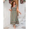 Women's Boho Square Neck Maxi Dress - Flutter Sleeve Striped Print Flowy Midi Dress with Pockets - 2 of 2