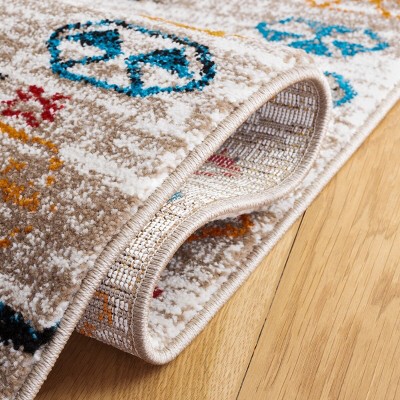 Ivory and Multicolor Hand-Knotted Synthetic Area Rug
