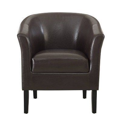 Simon Brown Faux Leather Barrel Accent Chair