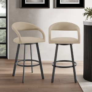Armen Living Ramona Swivel Barstool Beige and Black 30 in Seat Height - 1 of 4