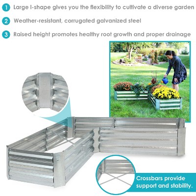 Silver Galvanized Steel L-Shaped Raised Garden Bed