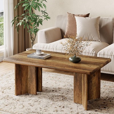 Tribesigns Rectangle Coffee Table, 47.24-Inch Farmhouse Low Cocktail Tea Table, Home Living Room Center Furniture, Rustic Brown