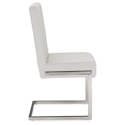 Set of 2 White Faux Leather and Stainless Steel Dining Chairs
