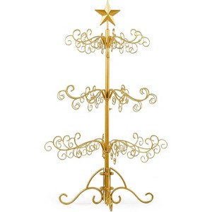 VINGLI 3ft Wrought Iron Christmas Display Tree, 3-Tier Metal Stand, 80 Tips for Gift & Ornament, Indoor Outdoor Decor - 1 of 4