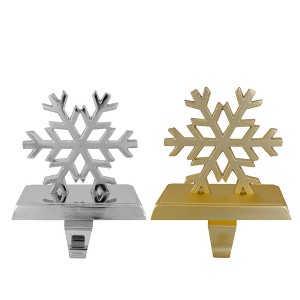 Northlight Set of 2 Gold and Silver Shiny Snowflake Christmas Stocking Holders - 1 of 4