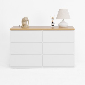 TiramisuBest 6-Drawer Storage Cabinet:Wide Wood Dresser with Large Storage Space for Bedroom, Hallway, Entryway & Living Room, White - 1 of 4