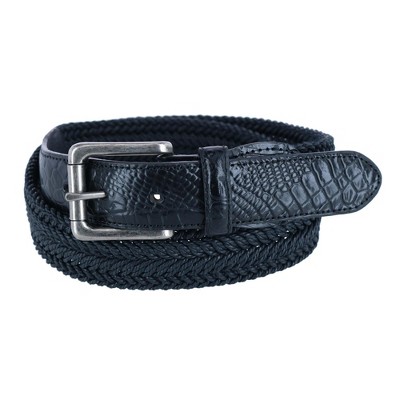 Danbury Men's Comfort Stretch Leather Braided Belt, 32, Black