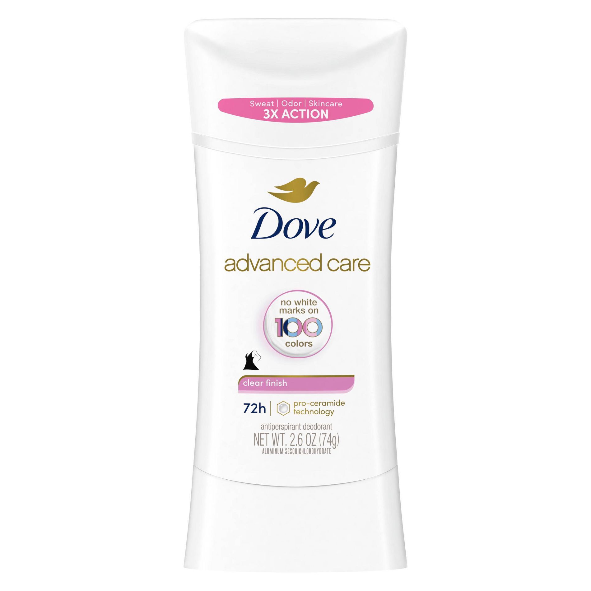 Dove Beauty Advanced Care Clear Finish 72-Hour Women's Antiperspirant & Deodorant Stick - 2.6oz: Paraben-Free, Scented