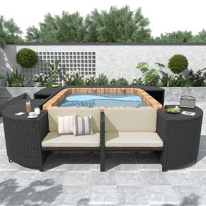 Outdoor Rattan Sectional Sofa Set, Quadrilateral Spa Surround Frame with Sofa Seats and Storage Spaces 4W, Gray/Beige -ModernLuxe - 1 of 4