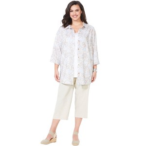 Catherines Women's Plus Size Classic Linen Buttonfront Shirt - 1 of 4
