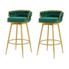 Grungis 31.5 inch Swivel Bar Stools Set of 2, 180° Rotating Velvet Upholstered Bar Chairs with Hand-Woven Backrest & Footrest, 286LB Capacity - 2 of 4