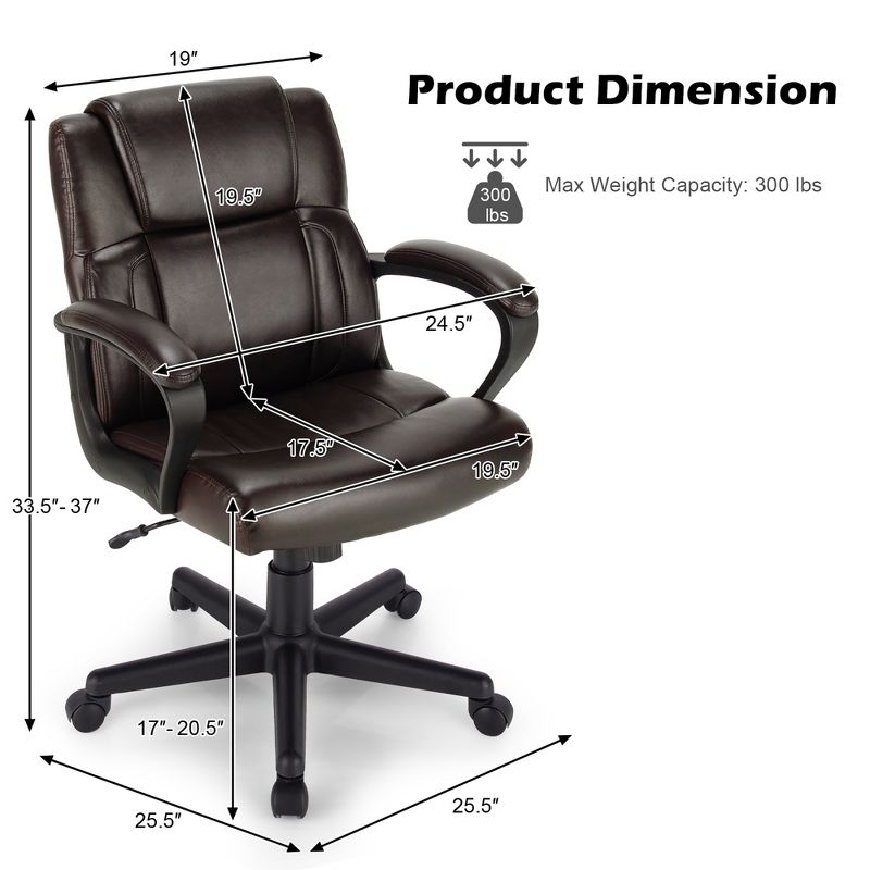 Costway Executive Leather Office Chair Adjustable Computer Desk Chair w/ Armrest, 3 of 11
