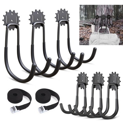 Munora 6-Piece Heavy Duty Garage Hook Set - Wall-Mounted Steel Storage Hooks with Nylon Straps for Tools, Ladders & Bulk Items