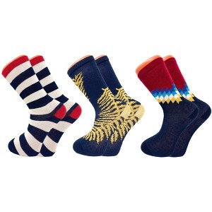 3 Pairs Colorful Fun Crazy Crew Dress Socks – Soft Cotton Blend, Novelty Pattern Socks for Men & Women - 1 of 4