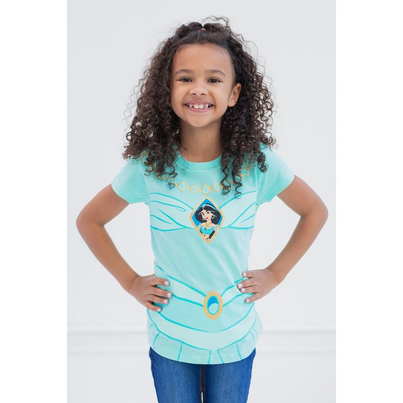 Disney Princess Ariel Moana Jasmine Belle Cinderella Aurora Tiana Girls 4 Pack Graphic T-Shirts Toddler to Big Kid, 3 of 10