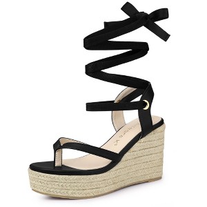 Allegra K Women's Platform Strappy Lace-up Flip Flops Wedge Sandals - 1 of 4