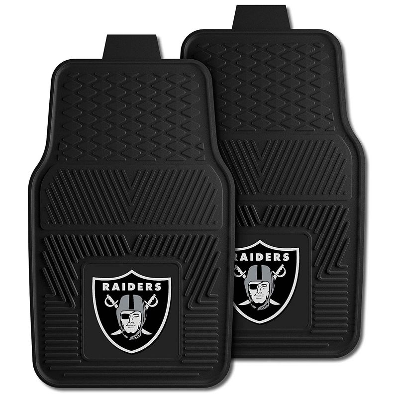 Fanmats 27 x 17 Inch Universal Fit All Weather Protection Vinyl Front Row Floor Mat 2 Piece Set for Cars, Trucks, and SUVs, NFL Las Vegas Raiders, 1 of 7