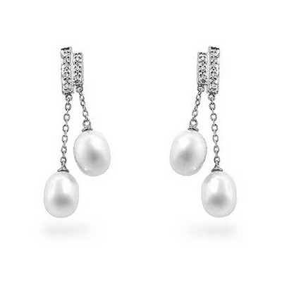 ShineHigh Elegant Rhodium Plated Pearl Diamond Drop Earrings with Contemporary Baroque Design – Fashion Wedding Jewelry