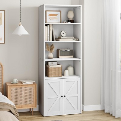 Bookcase with Doors Farmhouse Bookshelf 11.8in Depth Wooden Display Storage Shelves 71.4in Tall Bookcases