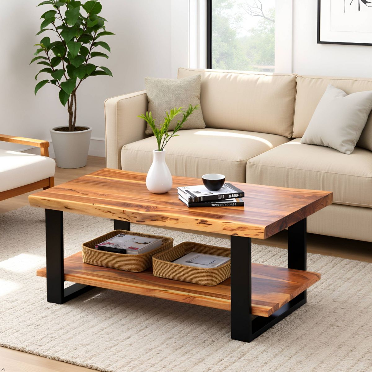 Alpine Live Edge Wood Coffee Table Natural - Alaterre Furniture - thumbnail 5