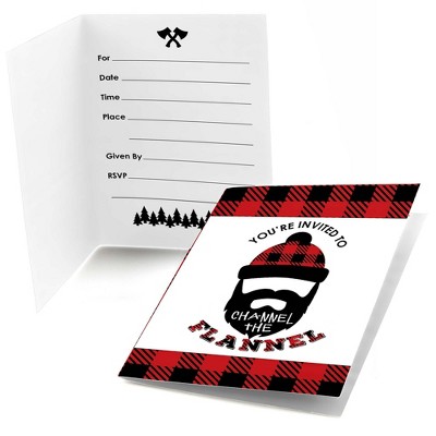 Big Dot of Happiness Lumberjack - Channel the Flannel - Fill-in Buffalo Plaid Party Invitations (8 Count)