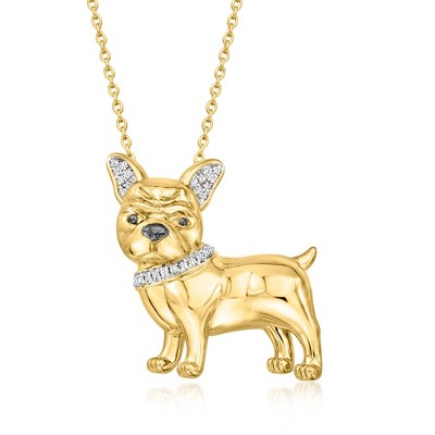 Ross-Simons 0.10 ct. t.w. Diamond French Bulldog Pin/Pendant Necklace in 18kt Gold Over Sterling Size 18