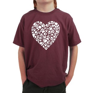 LA Pop Art Boy's Word Art T-shirt - Paw Prints Heart - 1 of 4