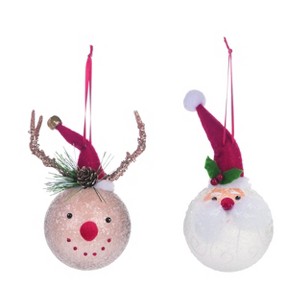 Transpac Glass Santa/Reindeer Head Ornament Set of 2 Christmas Home Decorations - 1 of 1