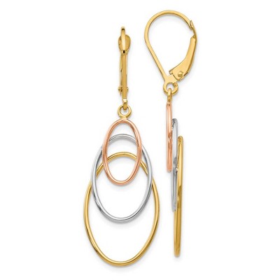 Black Bow Jewelry 14k Tri-Color Gold Triple Oval Dangle Earrings, 45mm (1 3/4 Inch)