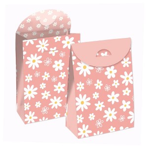 Big Dot of Happiness Pink Daisy Flowers - Floral Gift Favor Bags - Party Goodie Boxes - Set of 12 - 1 of 4