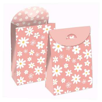 Big Dot of Happiness Pink Daisy Flowers - Floral Gift Favor Bags - Party Goodie Boxes - Set of 12
