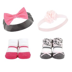 Hudson Baby Infant Girls Headband and Socks Set, Leopard, 0-9 Months - 1 of 4